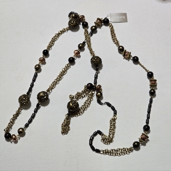 Chico's Jewelry - Chico's Antique Gold and Black Ball‎ Multi Strand Long Necklace New!